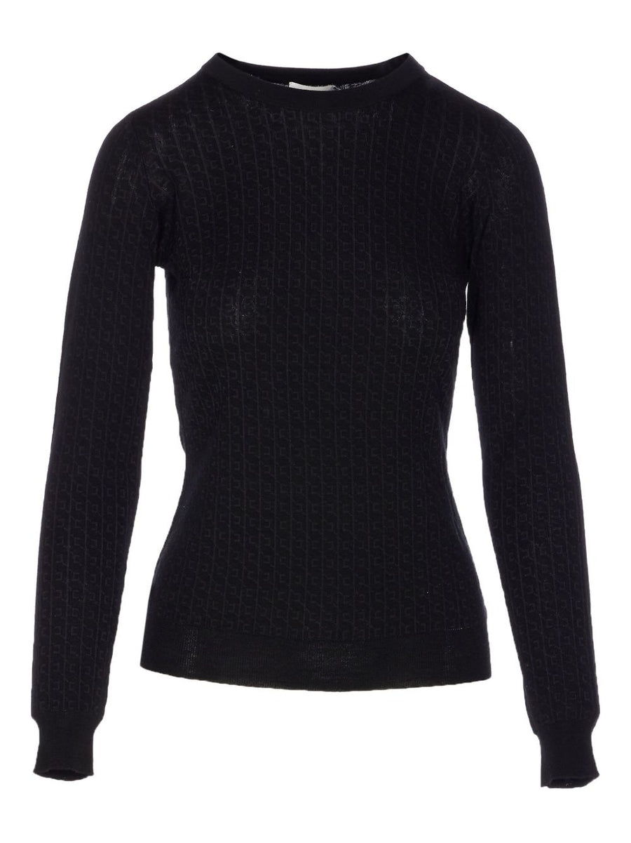 Elisabetta Franchi Wool Blend Crewneck Sweater For Women Luxury Black Topwear Edition
