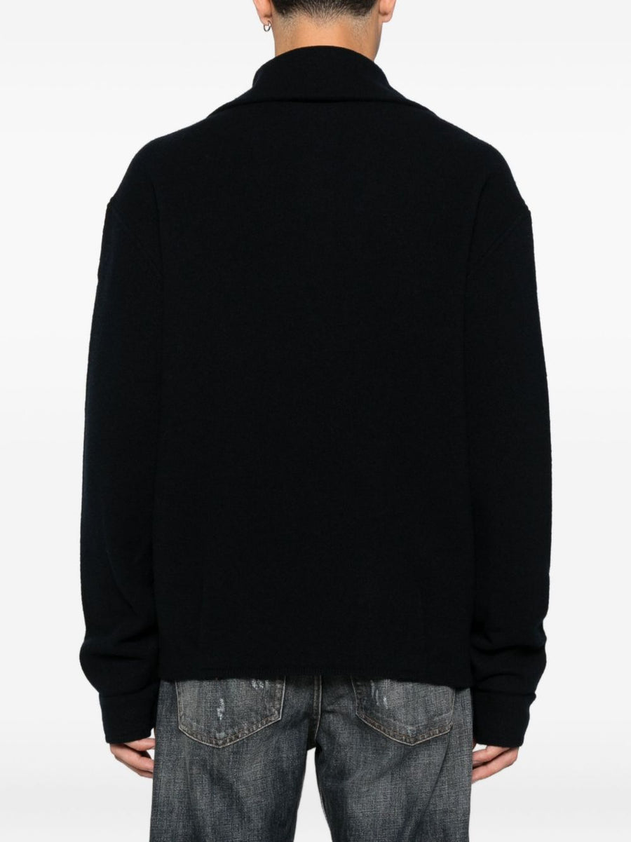 Emporio Armani Half Zip Wool Sweater For Men Navy Virgin Wool Breathable Warmth And Versatility