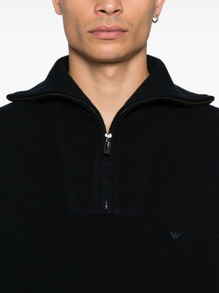 Emporio Armani Half Zip Wool Sweater For Men Navy Virgin Wool Breathable Warmth And Versatility