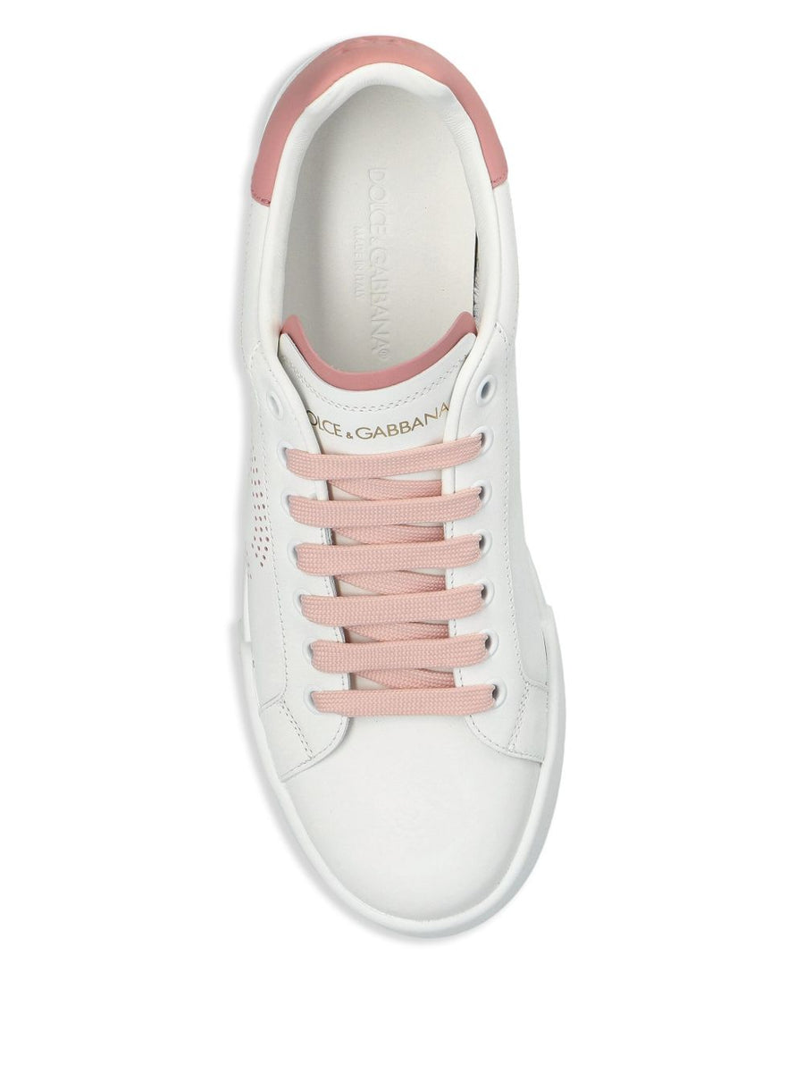 Dolce And Gabbana Portofino Light Strobel Sneakers For Women White Pink Calf Leather Luxury Platform