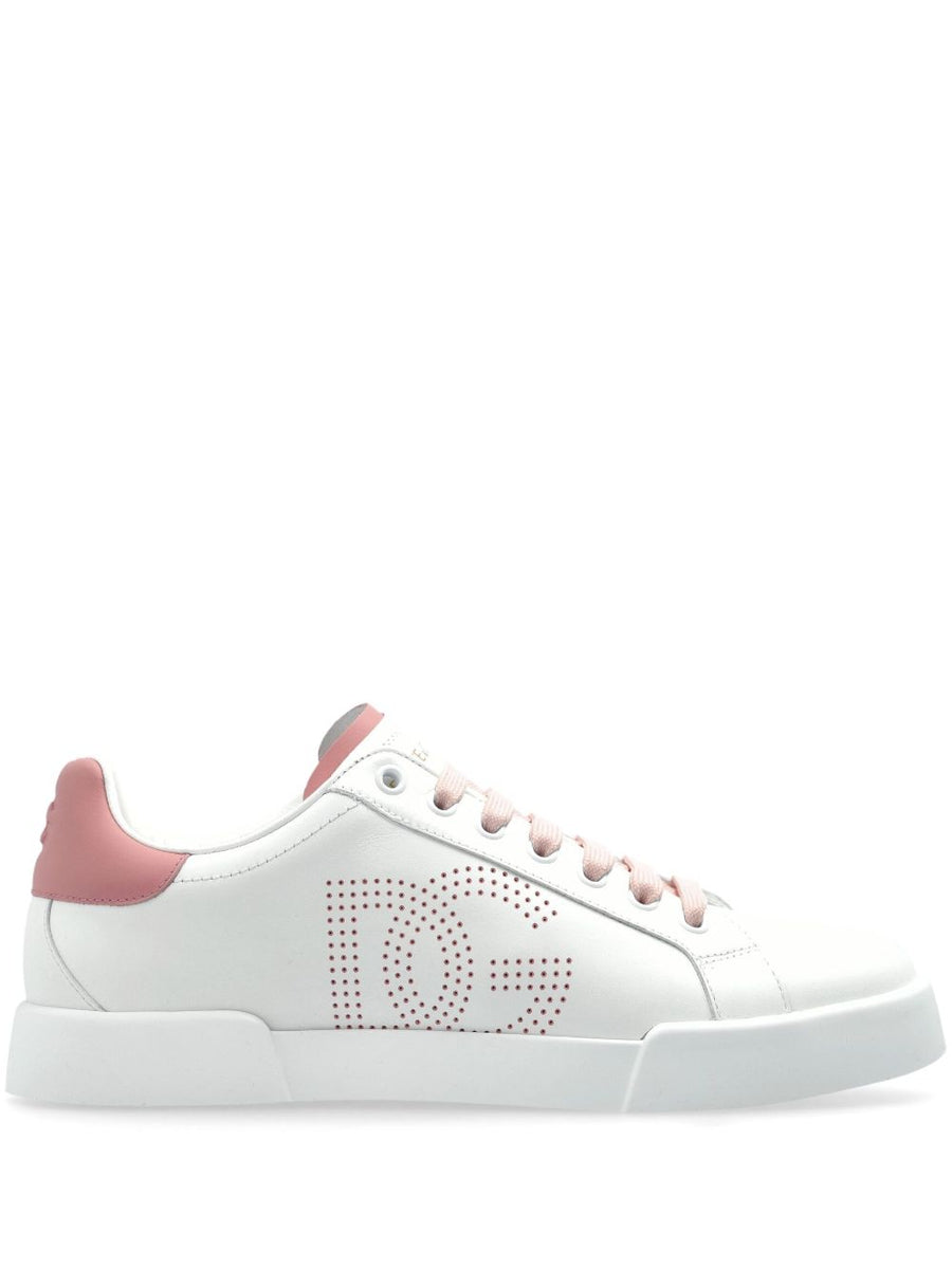 Dolce And Gabbana Portofino Light Strobel Sneakers For Women White Pink Calf Leather Luxury Platform