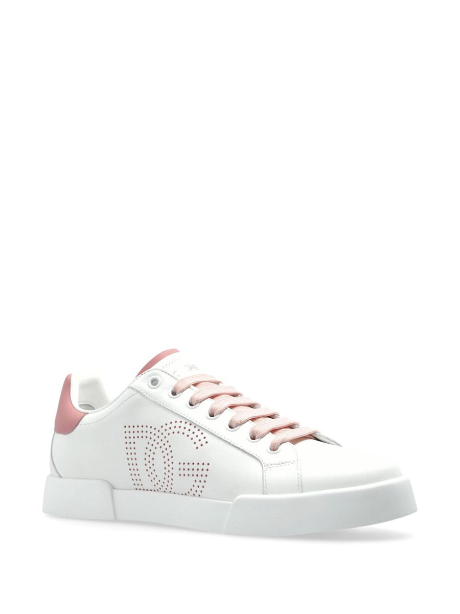 Dolce And Gabbana Portofino Light Strobel Sneakers For Women White Pink Calf Leather Luxury Platform