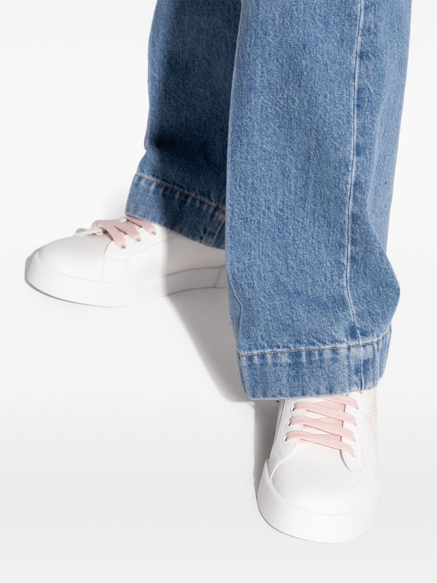 Dolce And Gabbana Portofino Light Strobel Sneakers For Women White Pink Calf Leather Luxury Platform