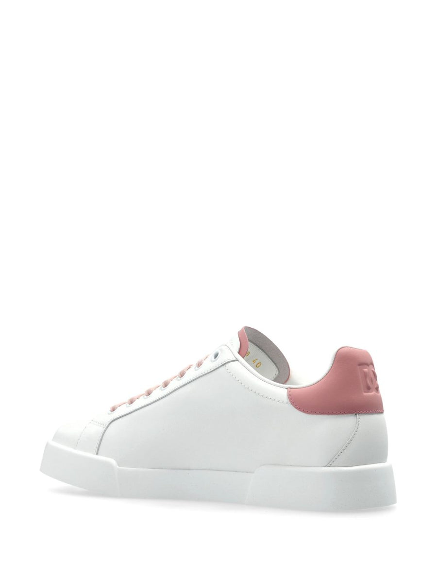 Dolce And Gabbana Portofino Light Strobel Sneakers For Women White Pink Calf Leather Luxury Platform