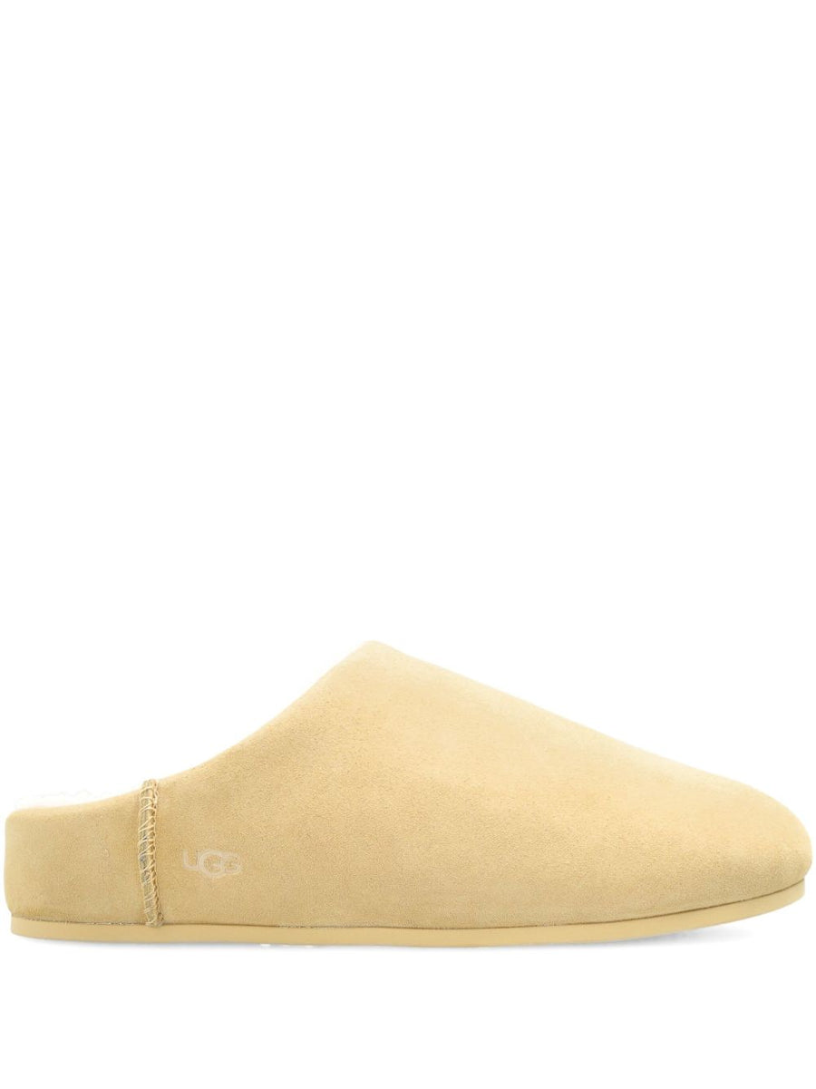 UGG Elea Slip On Sandals Women Beige Suede With Sheepskin Lining For Everyday Comfort 2cm Heel