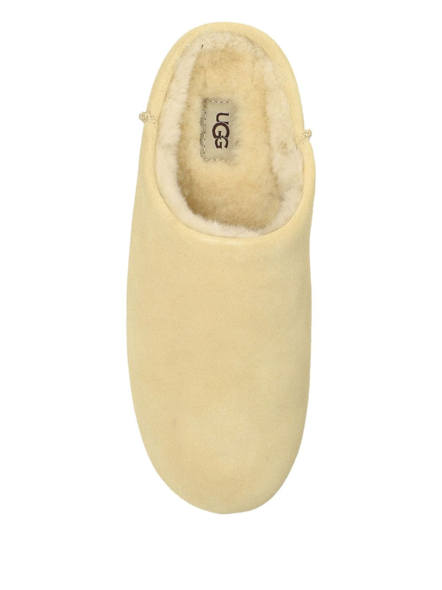 UGG Elea Slip On Sandals Women Beige Suede With Sheepskin Lining For Everyday Comfort 2cm Heel
