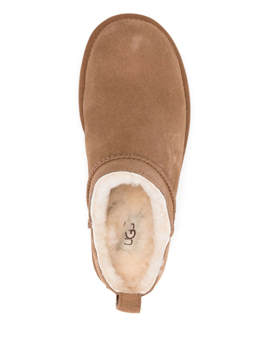 UGG Womens Classic Micro Slippers Plush Sheepskin Lining for Warmth and Cozy Comfort Beige Calf Suede Upper Indoor Wear