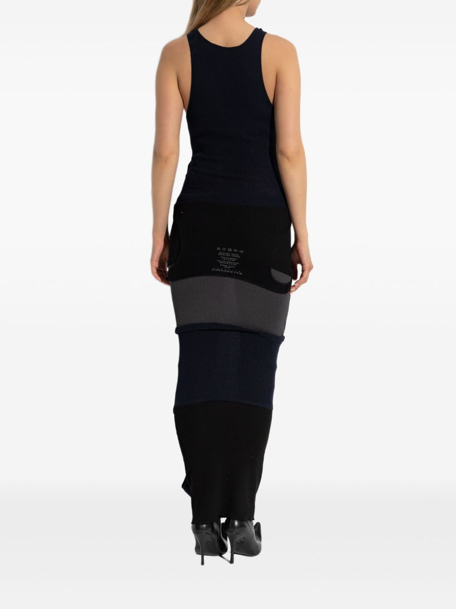 Balenciaga Sleeveless Maxi Dress With Architectural Statement Layered Ribbed Black Cotton For Women