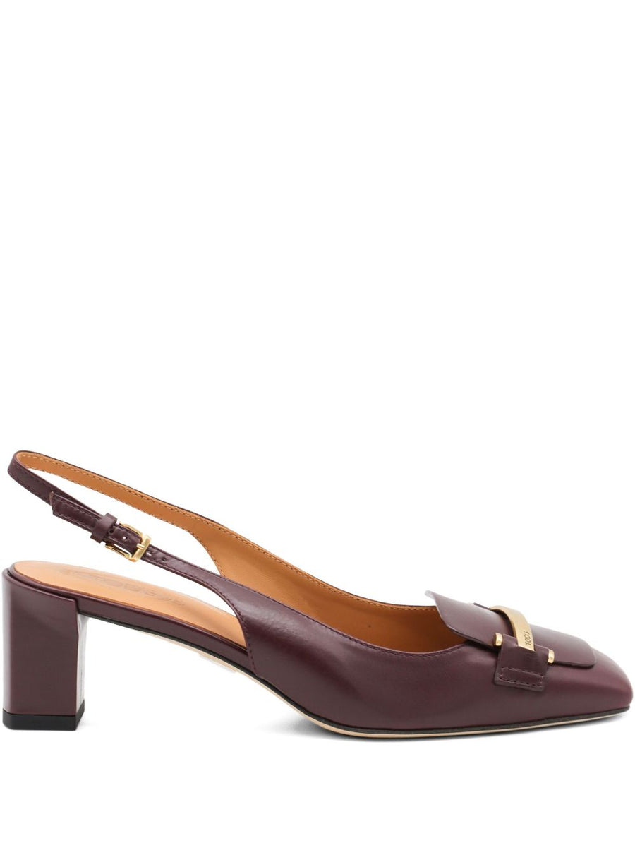 Tod's Barretta 40 Leather Slingback Pumps for Women with Gold Tone Bar Detail and Refined Versatility