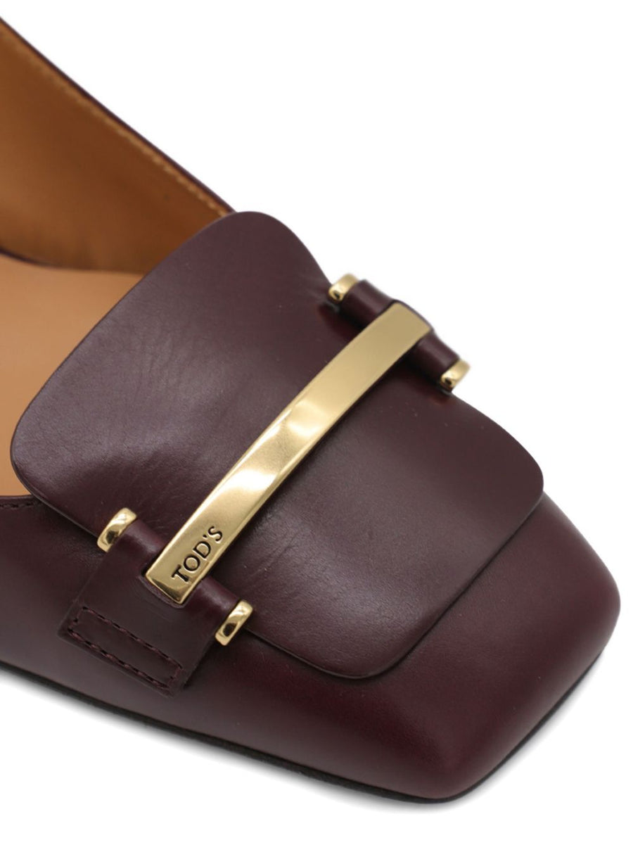 Tod's Barretta 40 Leather Slingback Pumps for Women with Gold Tone Bar Detail and Refined Versatility