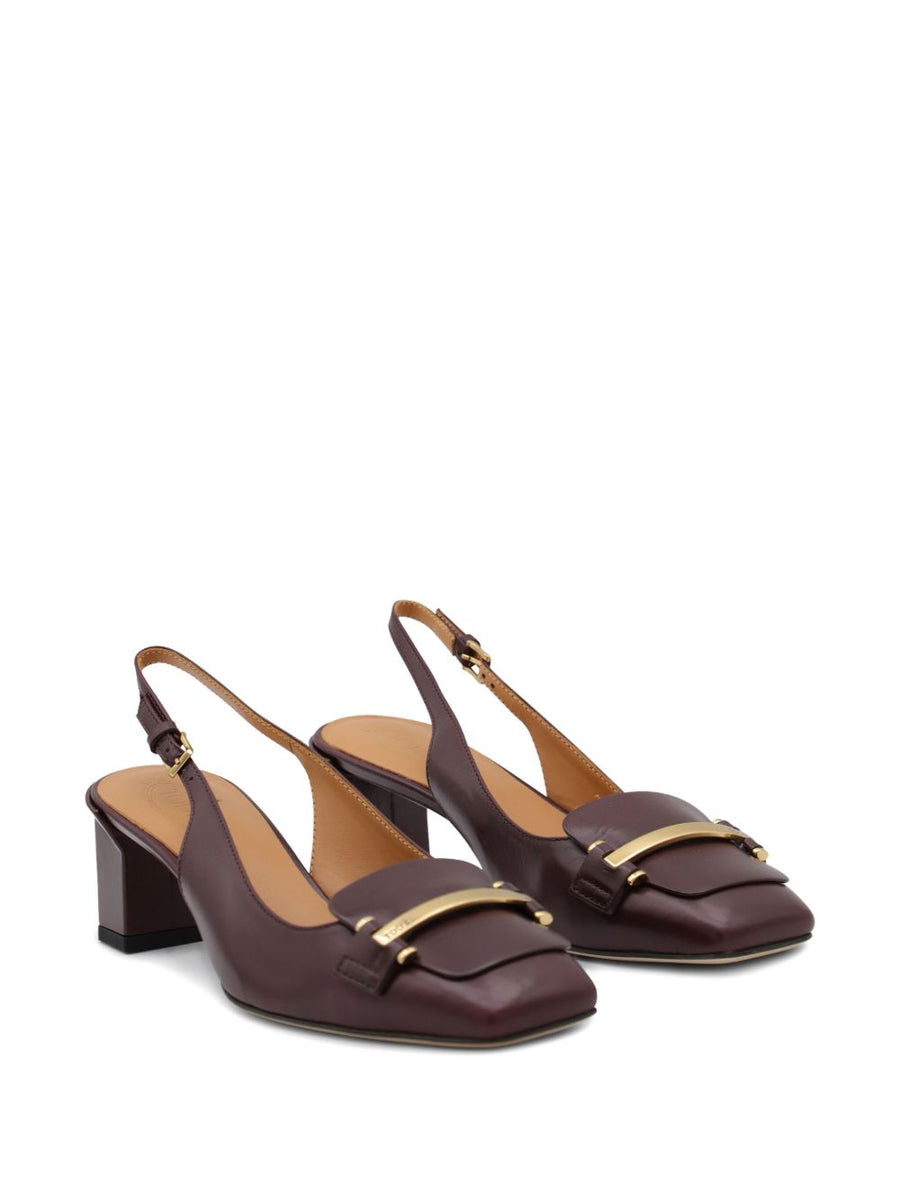 Tod's Barretta 40 Leather Slingback Pumps for Women with Gold Tone Bar Detail and Refined Versatility