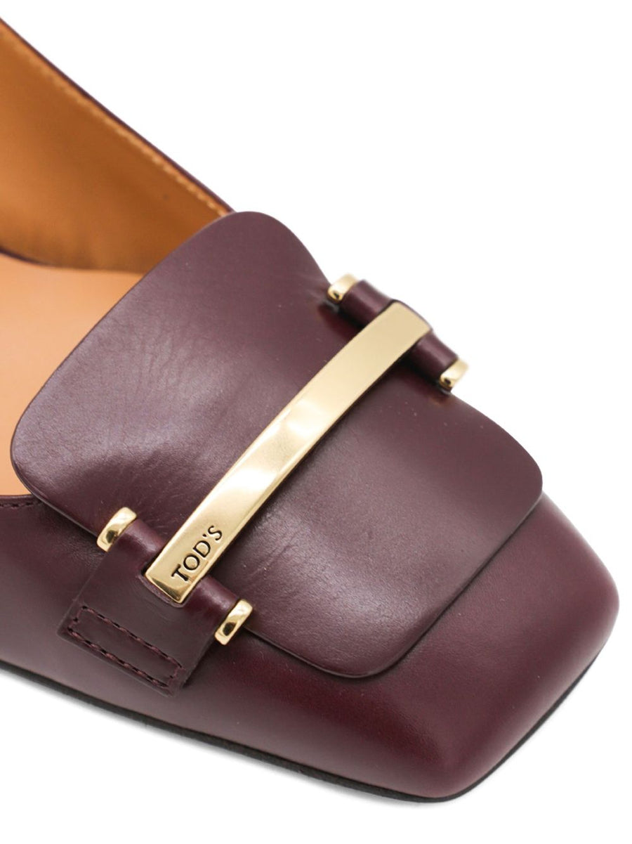 Tod's Barretta 40 Leather Slingback Pumps for Women with Gold Tone Bar Detail and Refined Versatility