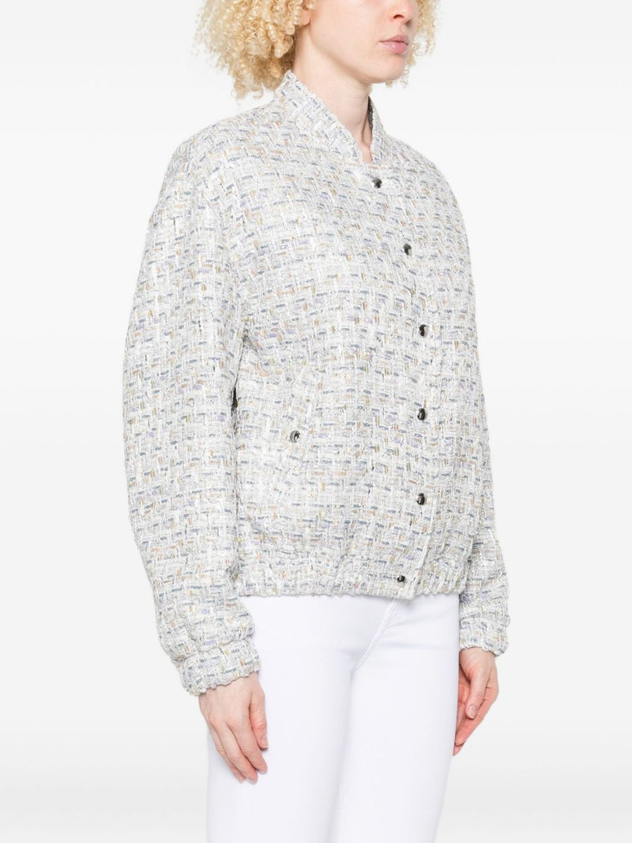 Iro Noemy Cotton Jacket White Tweed Texture With Silver Detailing Tailored Chic For Women