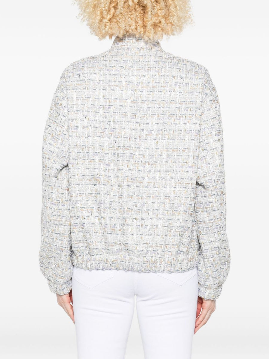 Iro Noemy Cotton Jacket White Tweed Texture With Silver Detailing Tailored Chic For Women