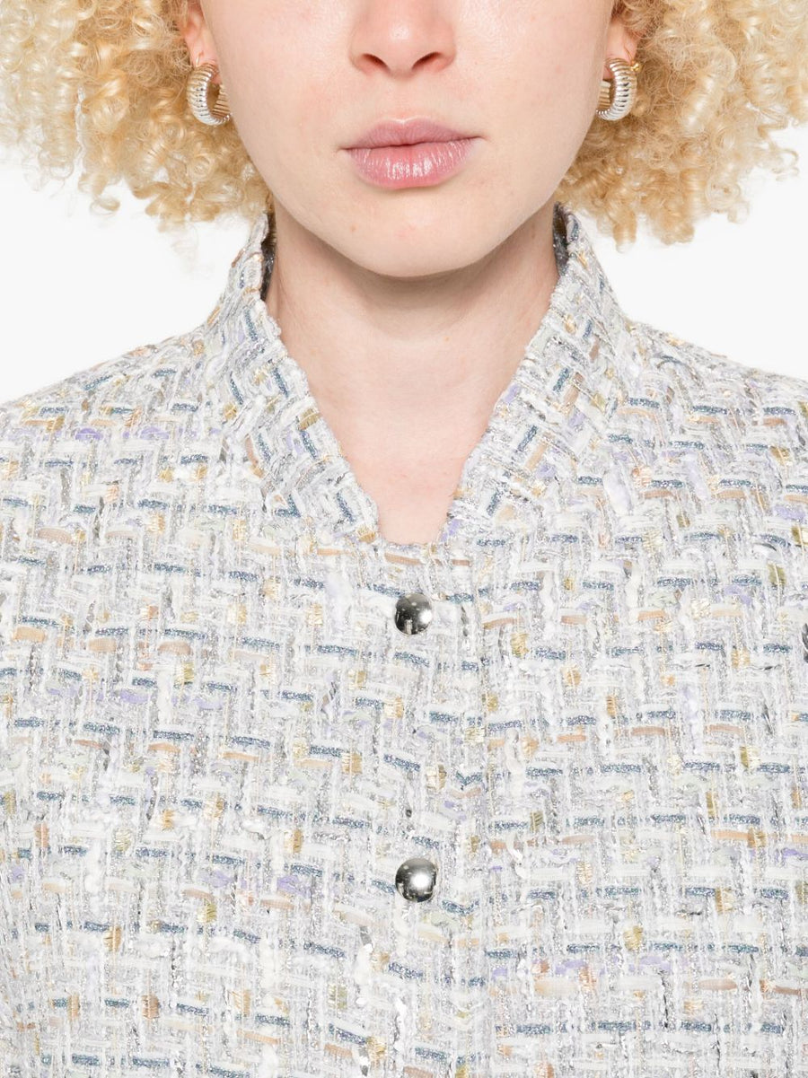 Iro Noemy Cotton Jacket White Tweed Texture With Silver Detailing Tailored Chic For Women