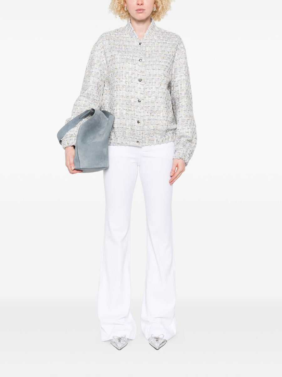 Iro Noemy Cotton Jacket White Tweed Texture With Silver Detailing Tailored Chic For Women