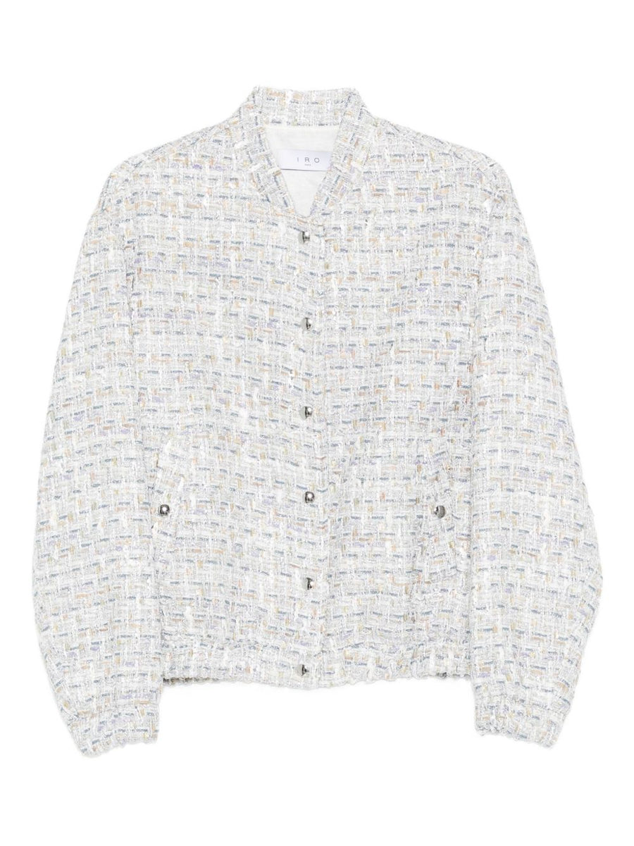 Iro Noemy Cotton Jacket White Tweed Texture With Silver Detailing Tailored Chic For Women