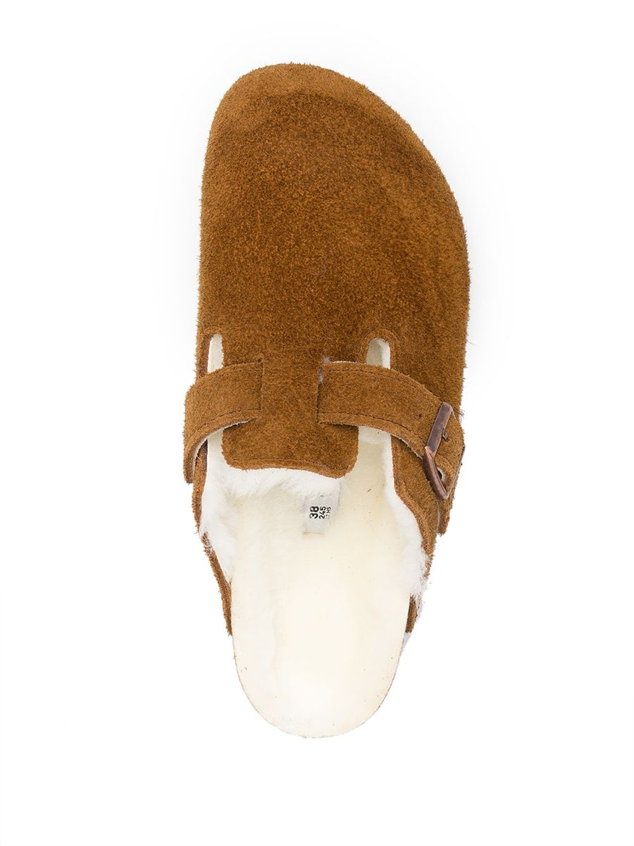 Birkenstock Boston Soft Insole Slippers For Women With Warm Shearling Lining In Brown Suede