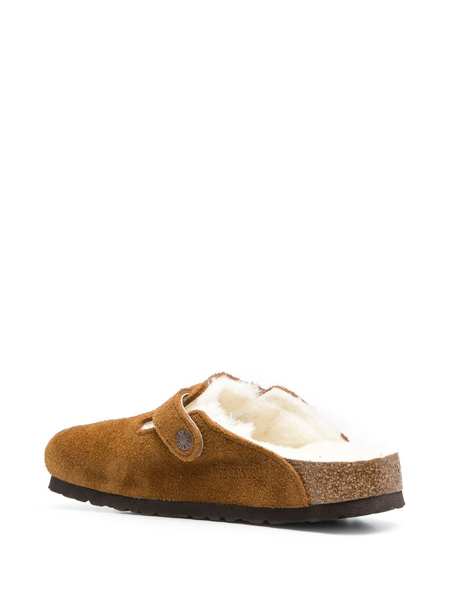 Birkenstock Boston Soft Insole Slippers For Women With Warm Shearling Lining In Brown Suede