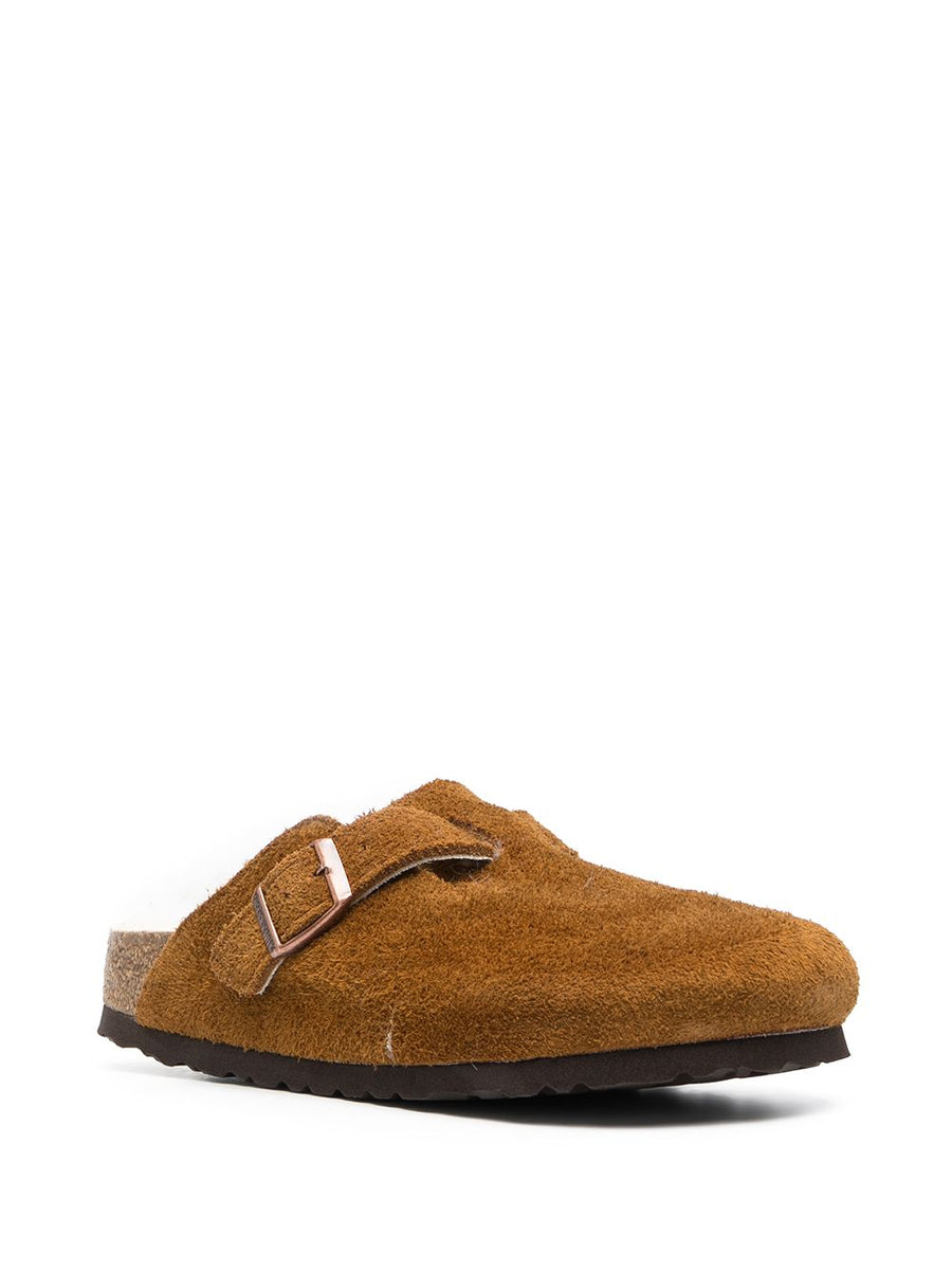 Birkenstock Boston Soft Insole Slippers For Women With Warm Shearling Lining In Brown Suede