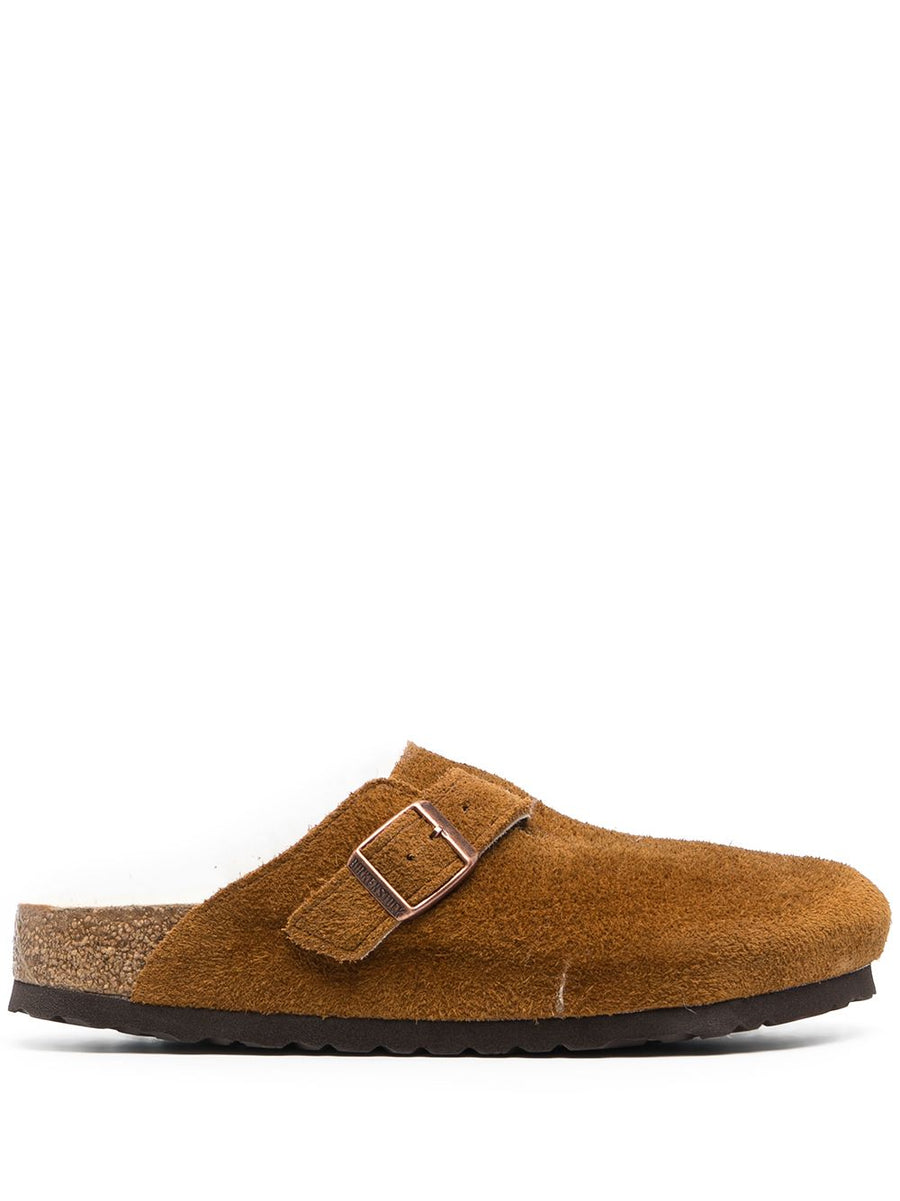 Birkenstock Boston Soft Insole Slippers For Women With Warm Shearling Lining In Brown Suede