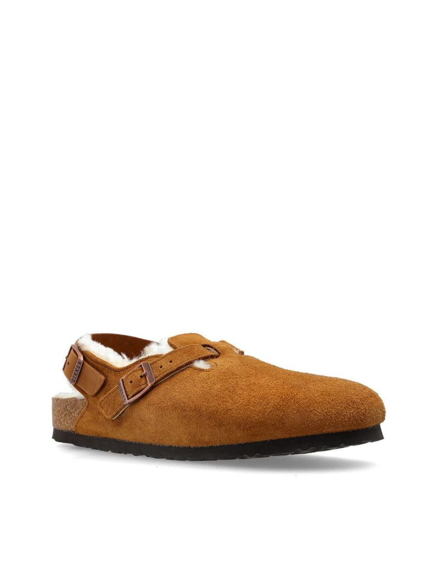 Birkenstock Tokio Slippers For Women Luxurious Calf Suede With Plush Shearling Buckle Slingback