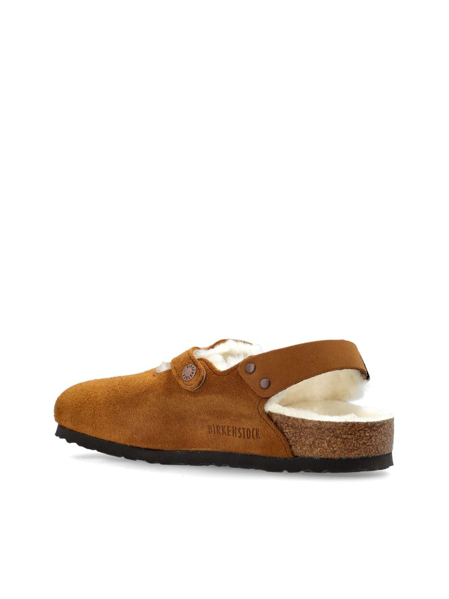 Birkenstock Tokio Slippers For Women Luxurious Calf Suede With Plush Shearling Buckle Slingback
