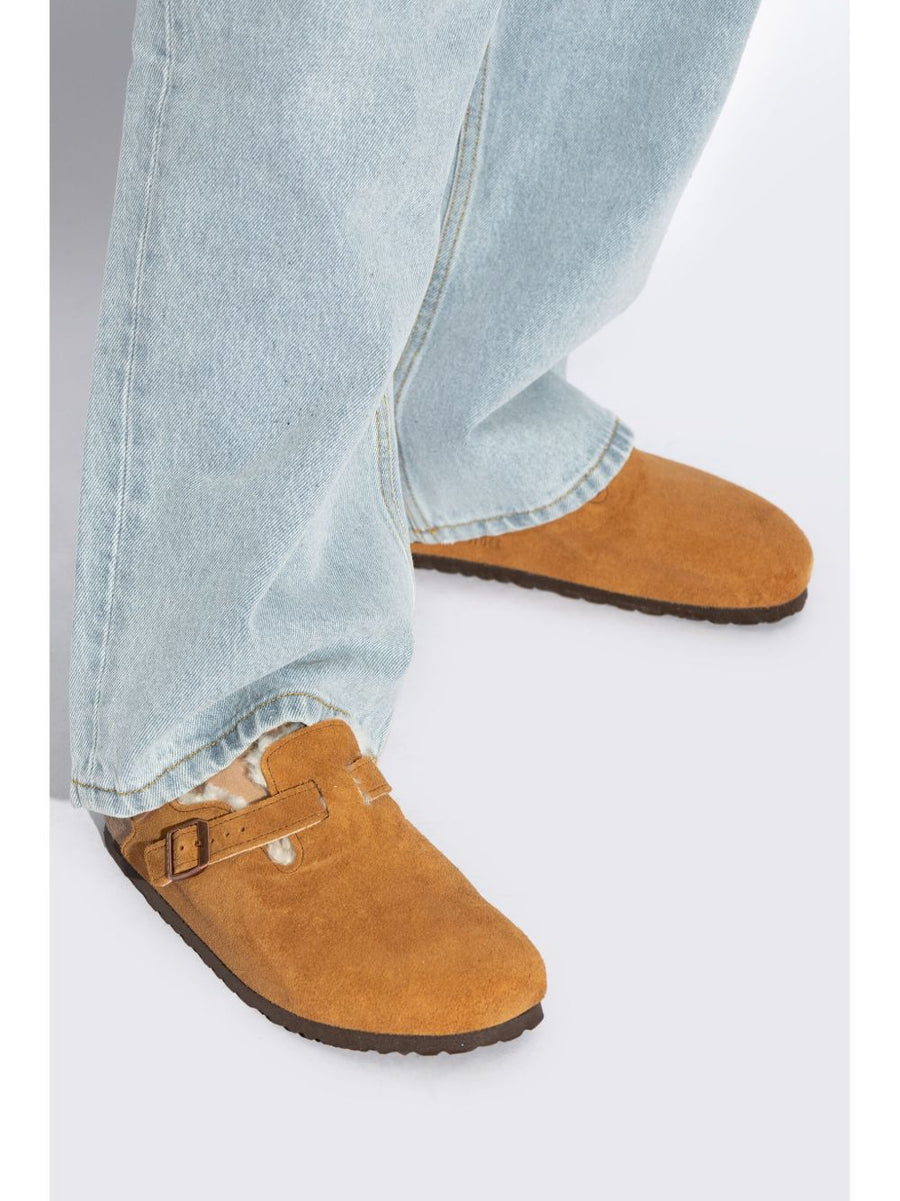 Birkenstock Tokio Slippers For Women Luxurious Calf Suede With Plush Shearling Buckle Slingback