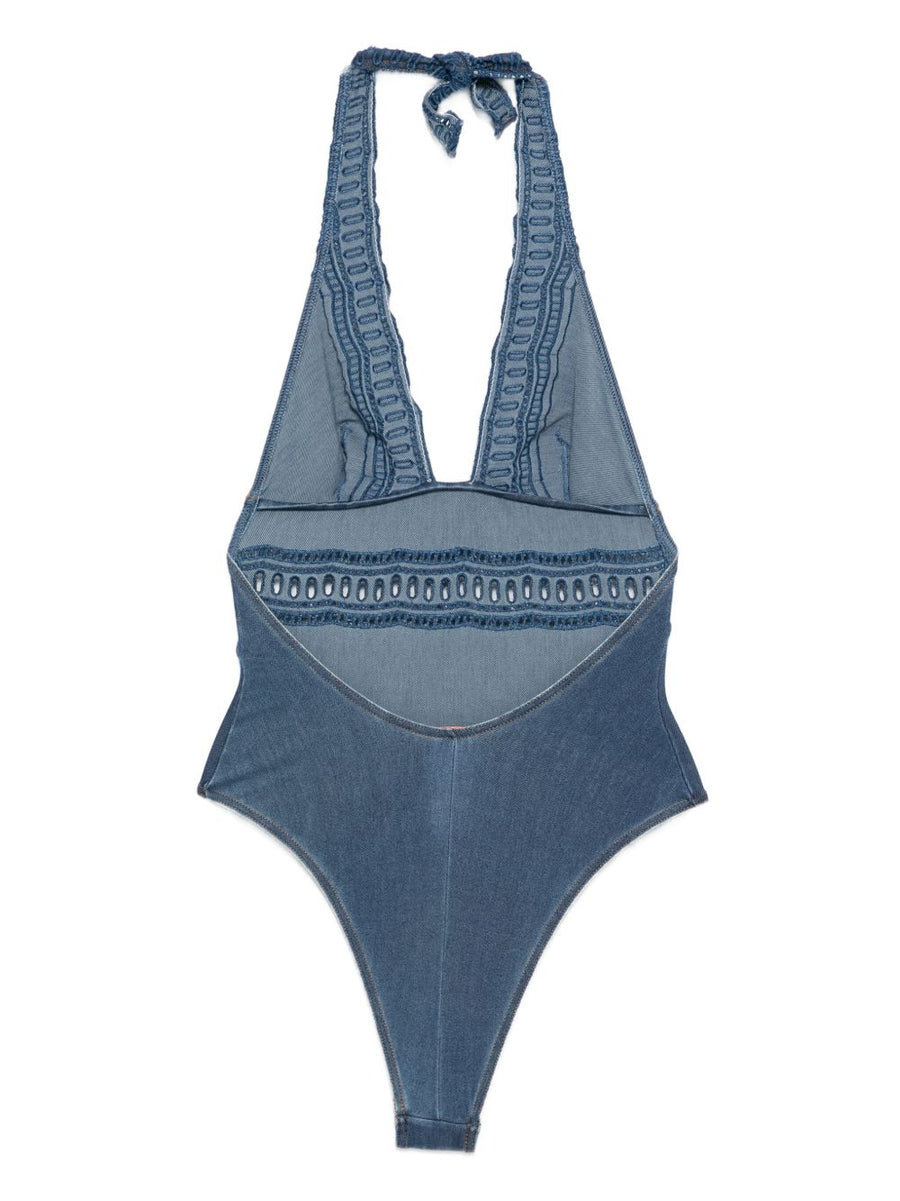 Ermanno Scervino Crochet Lace Halter Swimsuit Blue for Women Luxury Beachwear Premium Spring Summer 2025