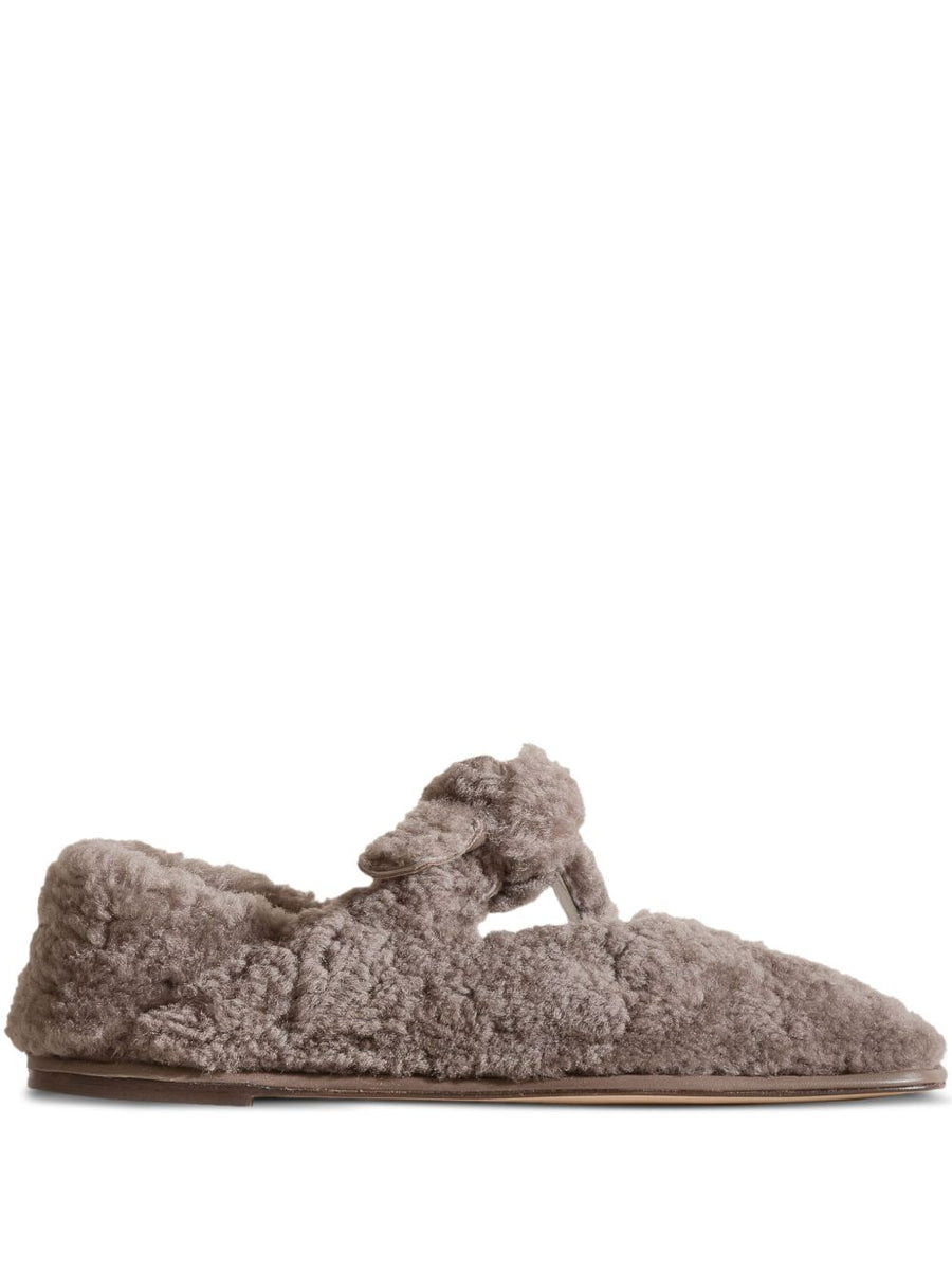 Hereu Llasada Shearling Ballet Flats for Women Cozy Warmth Knot Detail Grey Luxury