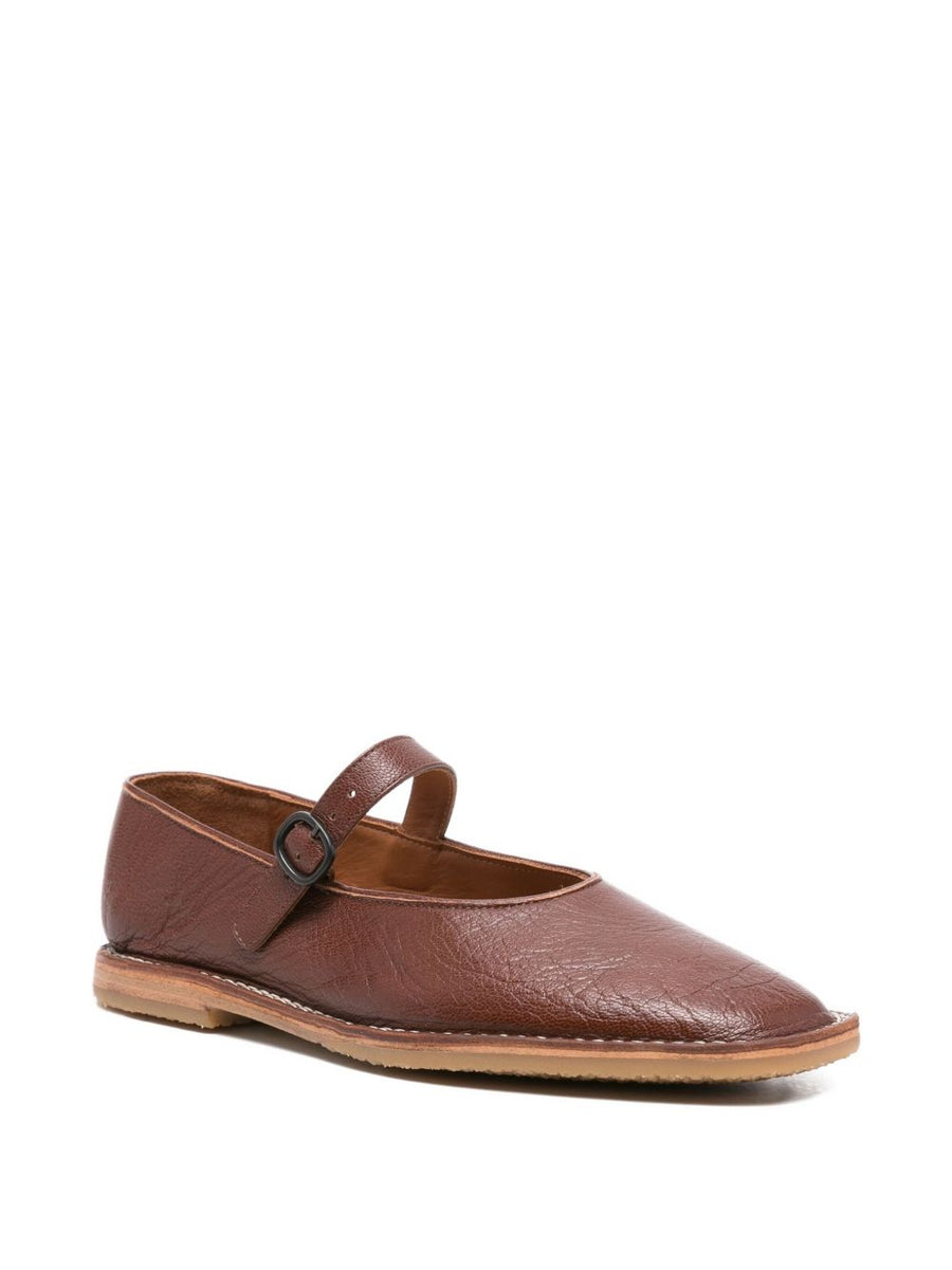 Hereu Brava Leather Ballet Flats for Women with Buckle Strap, Square Toe, Lambskin Comfort