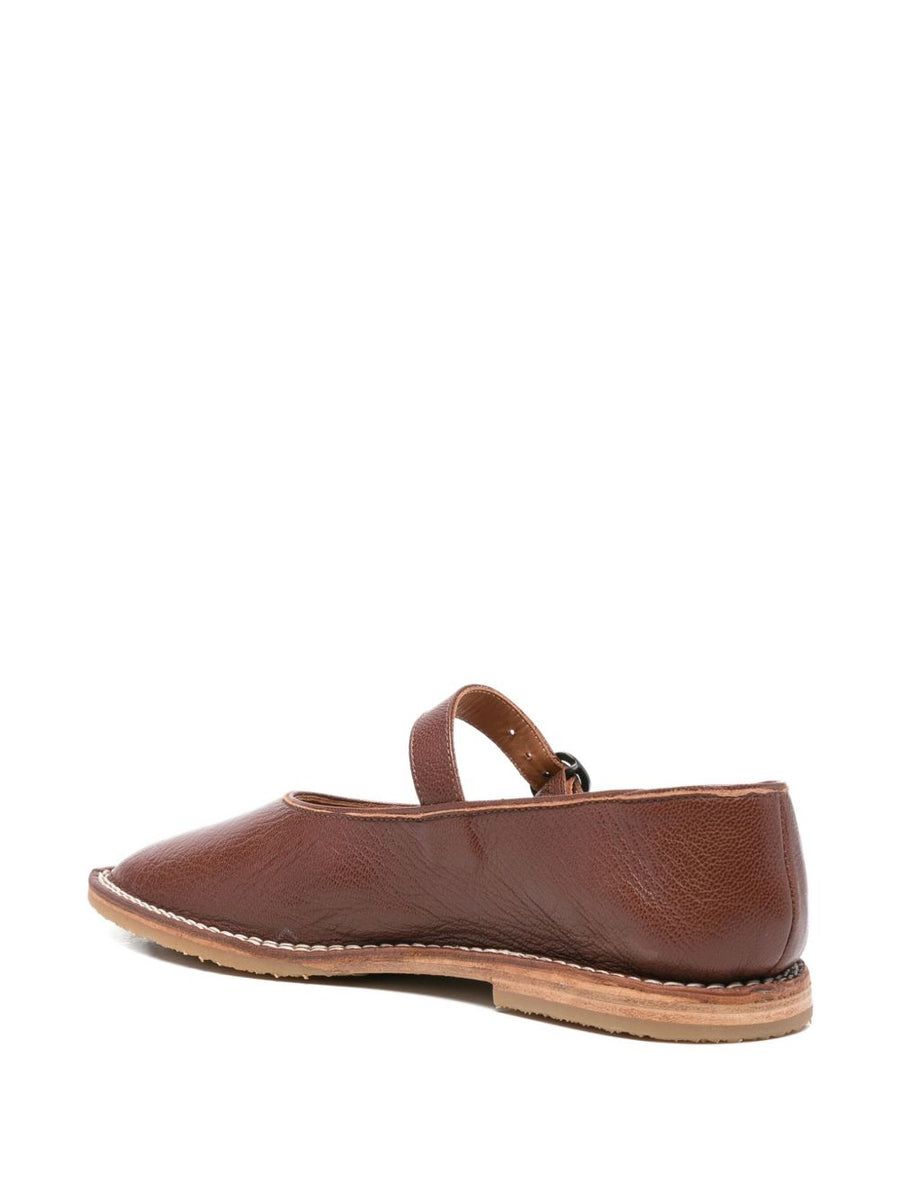 Hereu Brava Leather Ballet Flats for Women with Buckle Strap, Square Toe, Lambskin Comfort