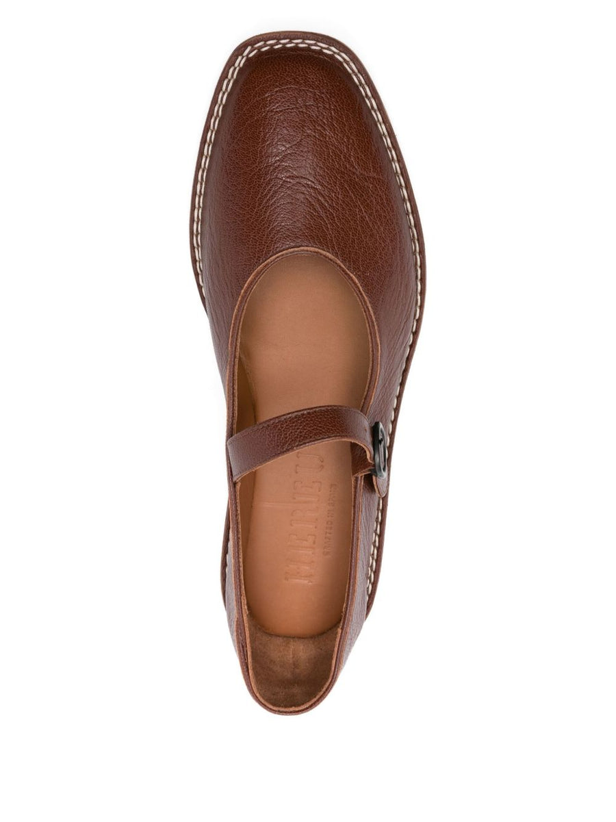 Hereu Brava Leather Ballet Flats for Women with Buckle Strap, Square Toe, Lambskin Comfort