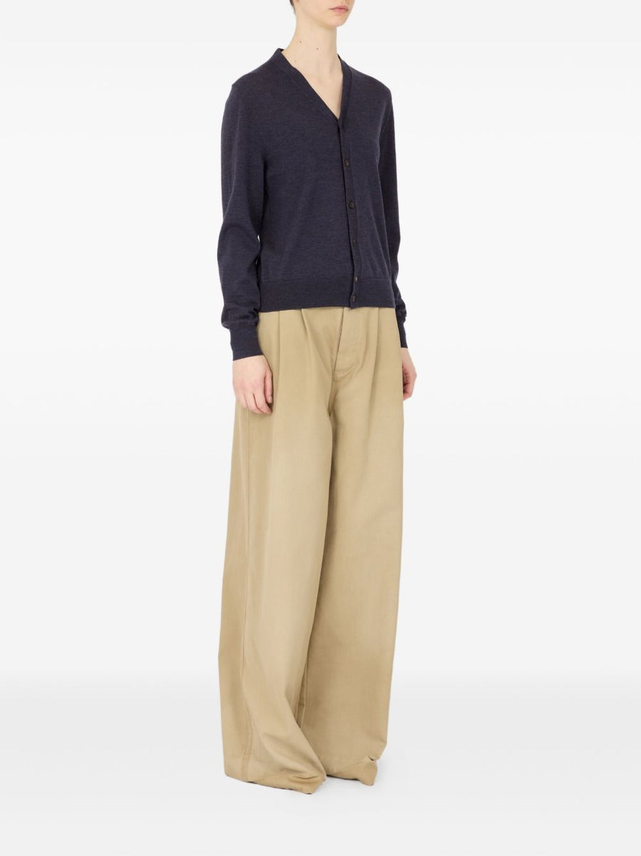Maison Margiela Wool Cardigan For Women Navy V Neck Front Button Luxurious Layering