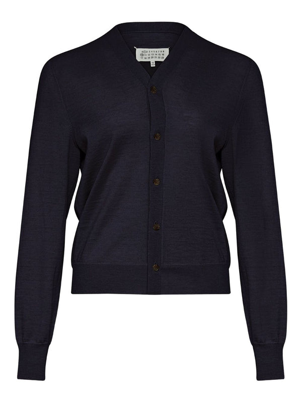 Maison Margiela Wool Cardigan For Women Navy V Neck Front Button Luxurious Layering