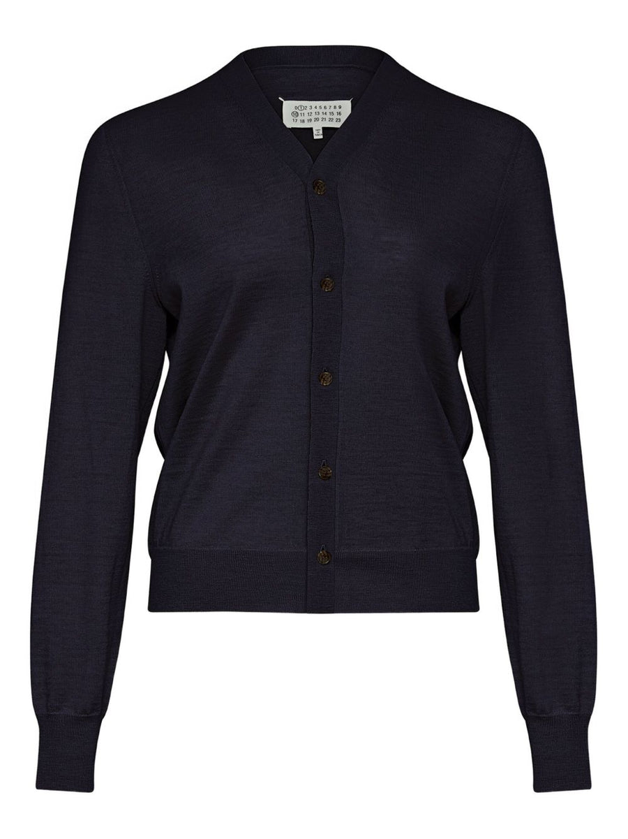 Maison Margiela Wool Cardigan For Women Navy V Neck Front Button Luxurious Layering