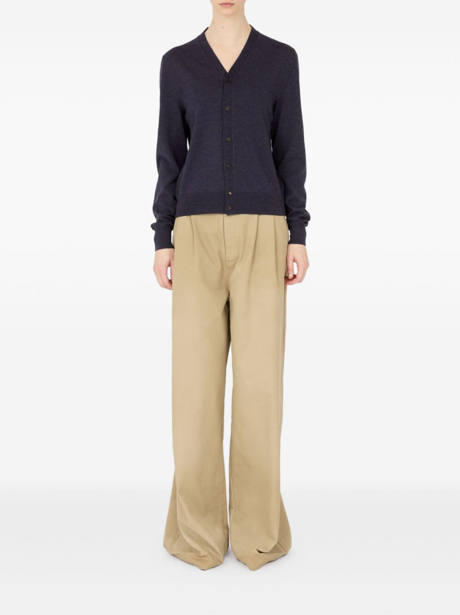 Maison Margiela Wool Cardigan For Women Navy V Neck Front Button Luxurious Layering