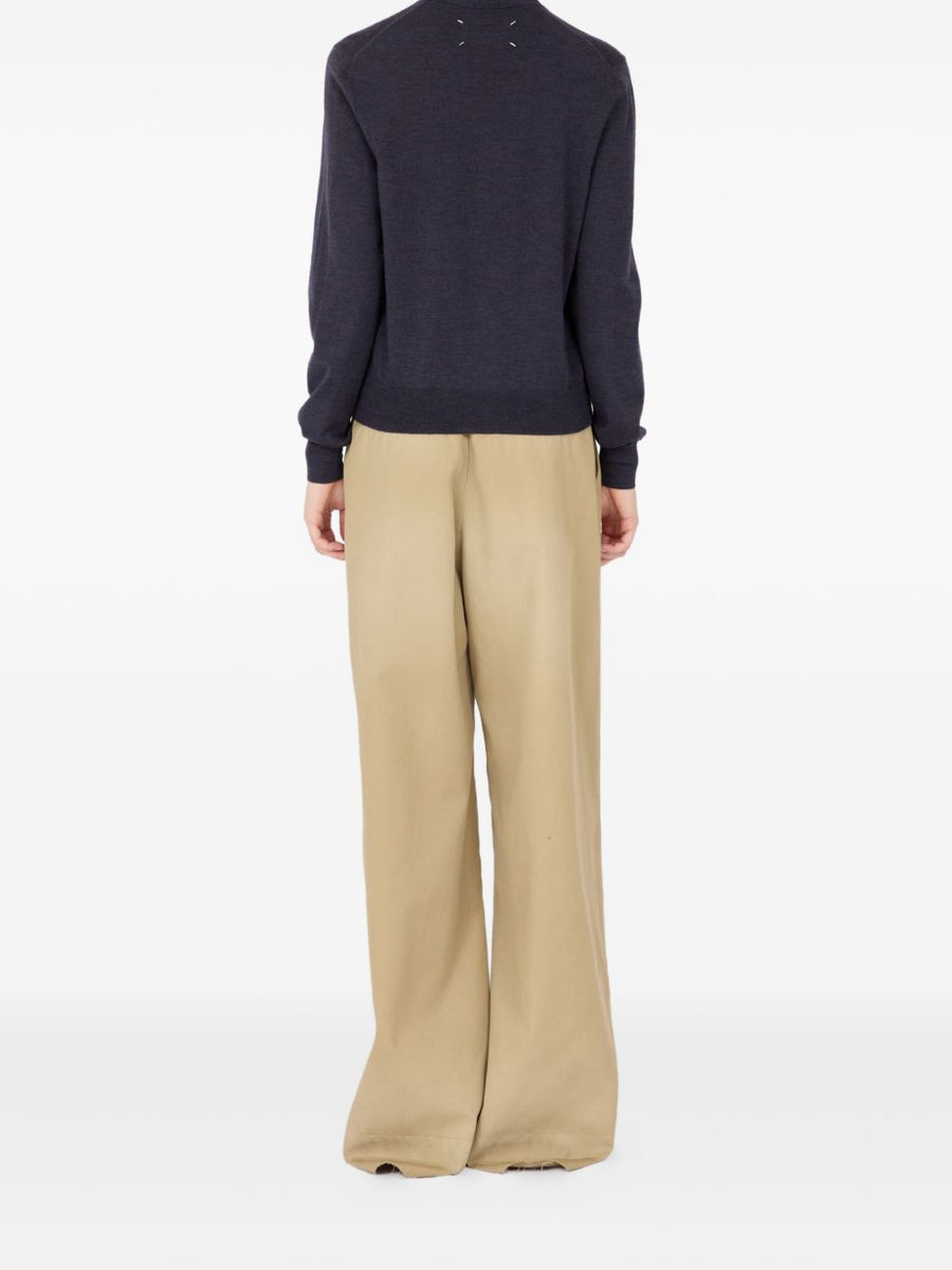 Maison Margiela Wool Cardigan For Women Navy V Neck Front Button Luxurious Layering