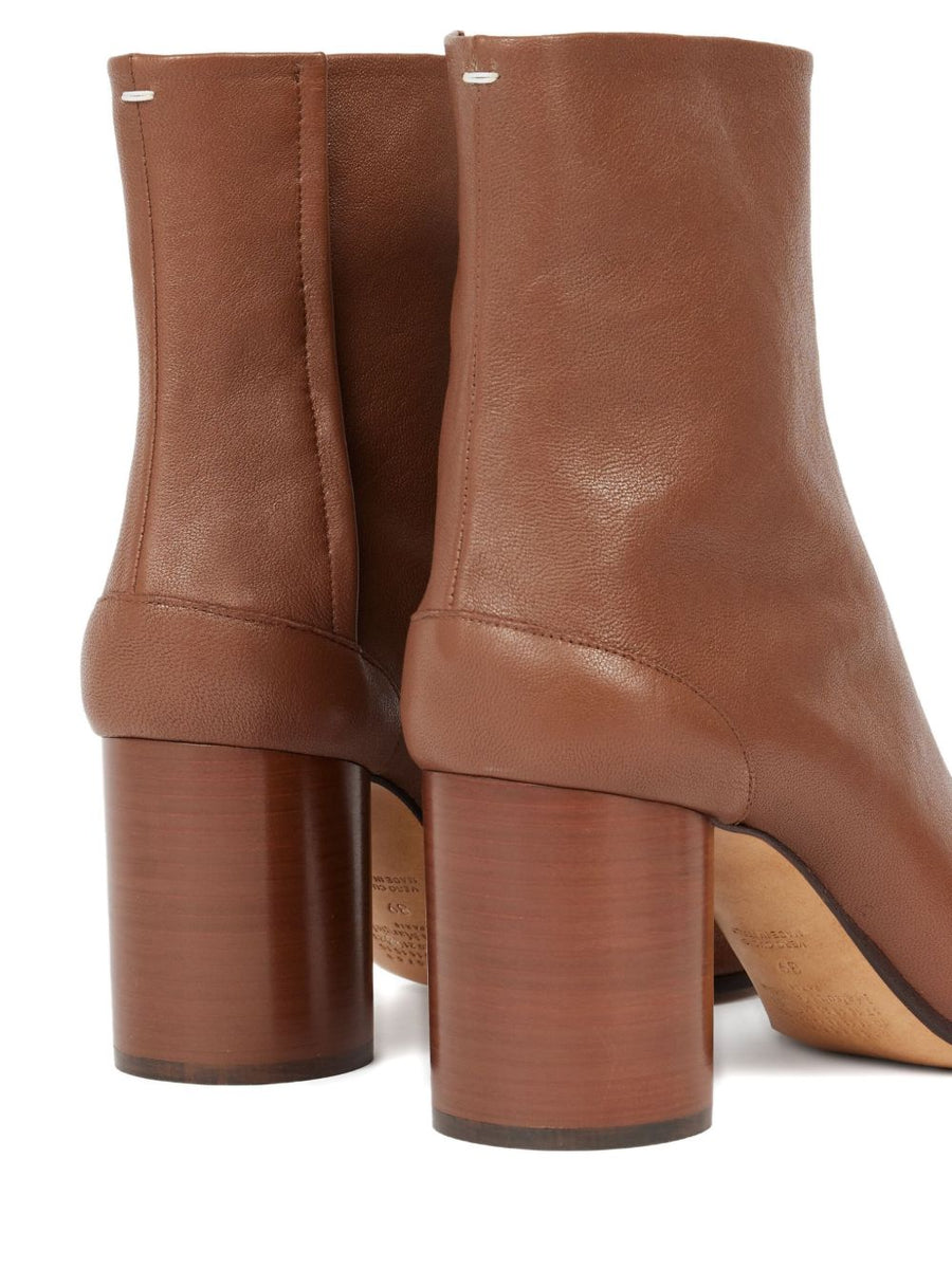 Maison Margiela Tabi Ankle Boots for Women with Premium Leather, Camel, High Block Heel, Side Zip