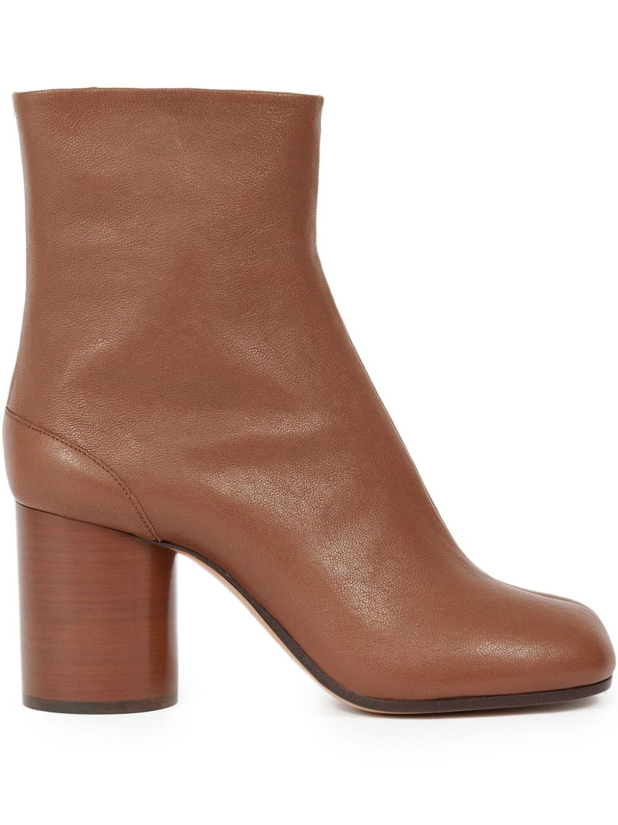 Maison Margiela Tabi Ankle Boots for Women with Premium Leather, Camel, High Block Heel, Side Zip