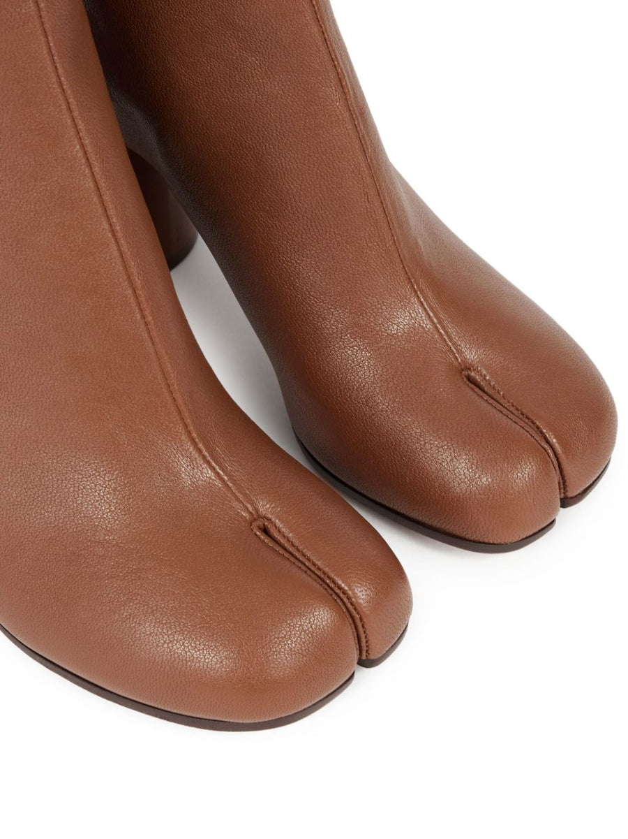 Maison Margiela Tabi Ankle Boots for Women with Premium Leather, Camel, High Block Heel, Side Zip