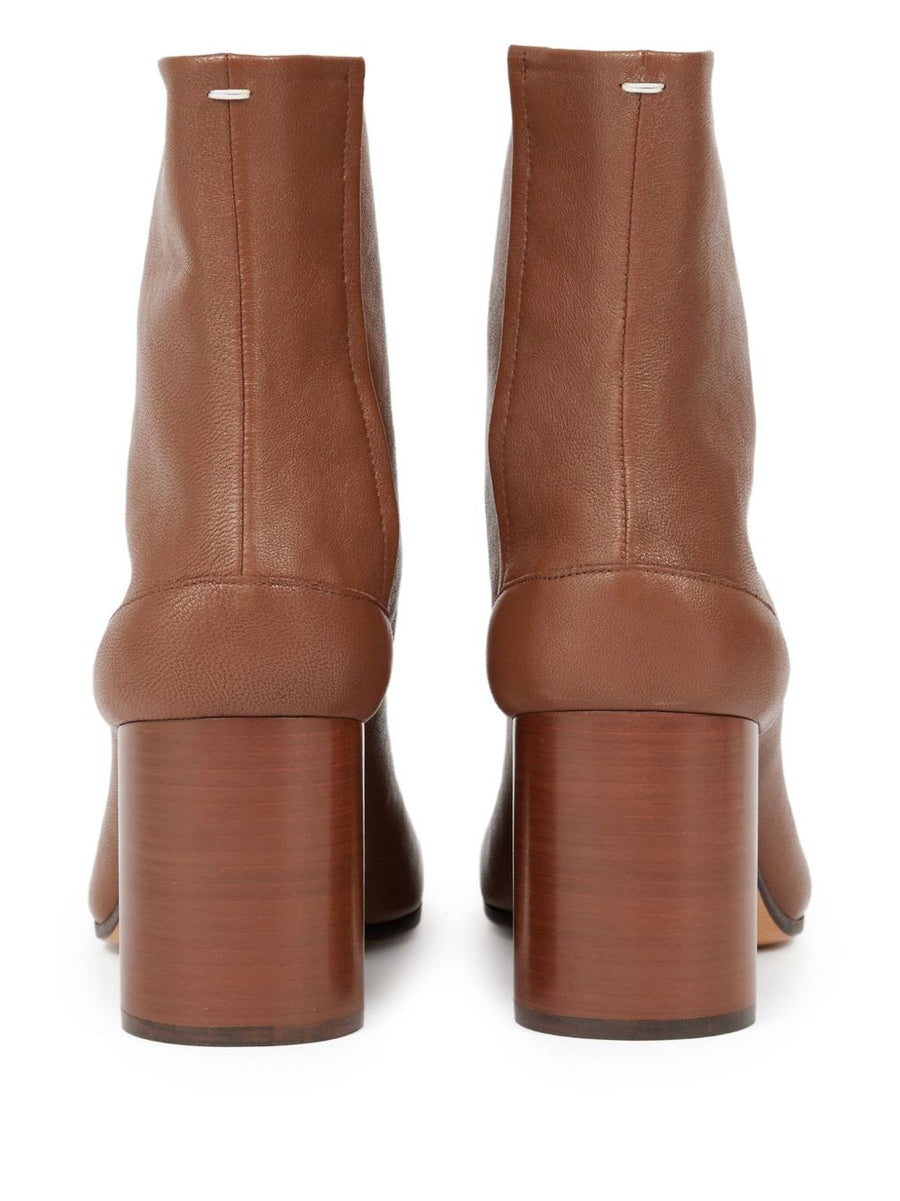 Maison Margiela Tabi Ankle Boots for Women with Premium Leather, Camel, High Block Heel, Side Zip