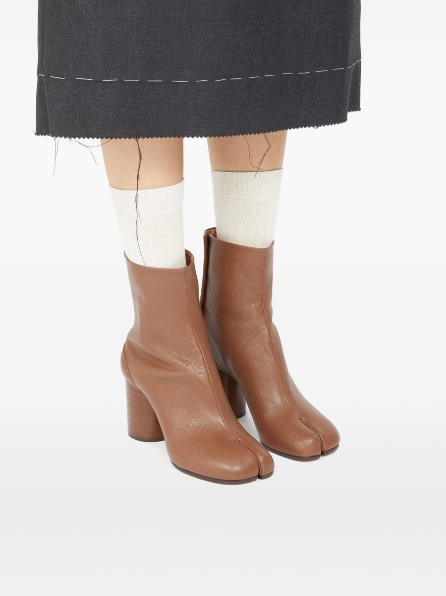 Maison Margiela Tabi Ankle Boots for Women with Premium Leather, Camel, High Block Heel, Side Zip