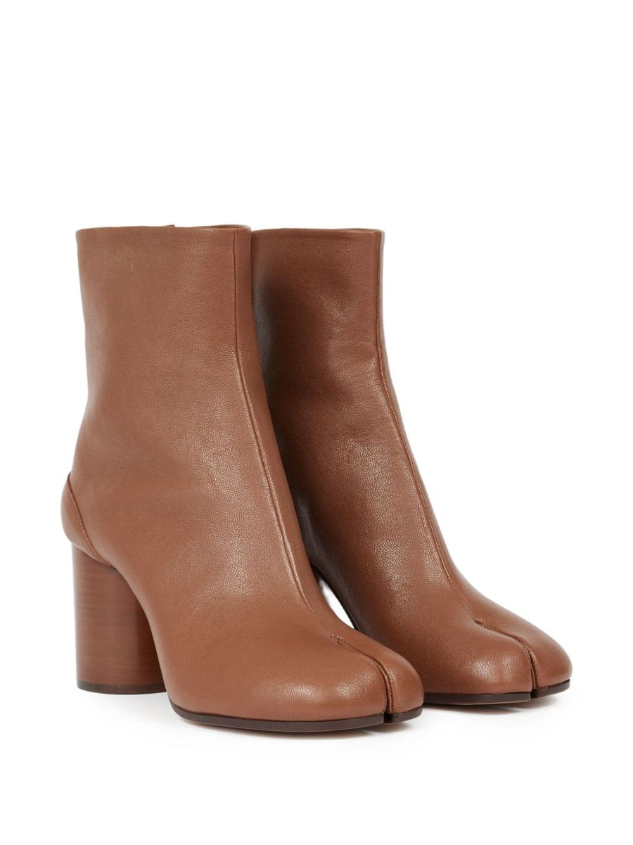 Maison Margiela Tabi Ankle Boots for Women with Premium Leather, Camel, High Block Heel, Side Zip