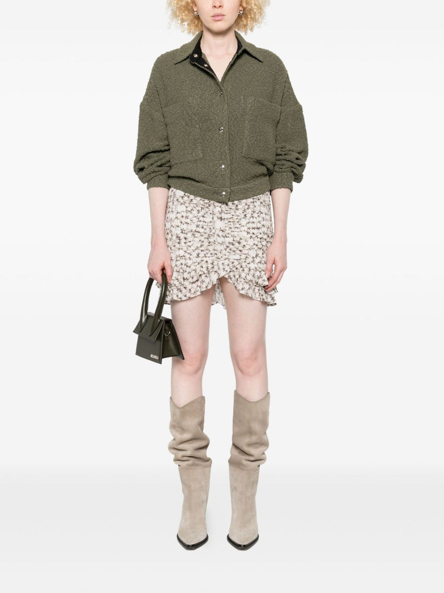 Iro Pabli Cotton Jacket For Women Textured Olive Green Versatile Day To Night With Patch Pockets