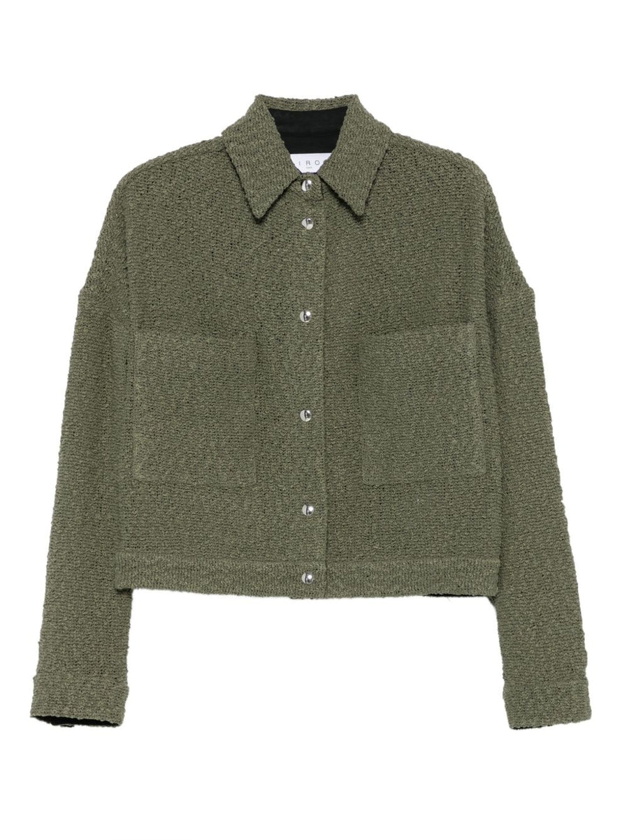 Iro Pabli Cotton Jacket For Women Textured Olive Green Versatile Day To Night With Patch Pockets