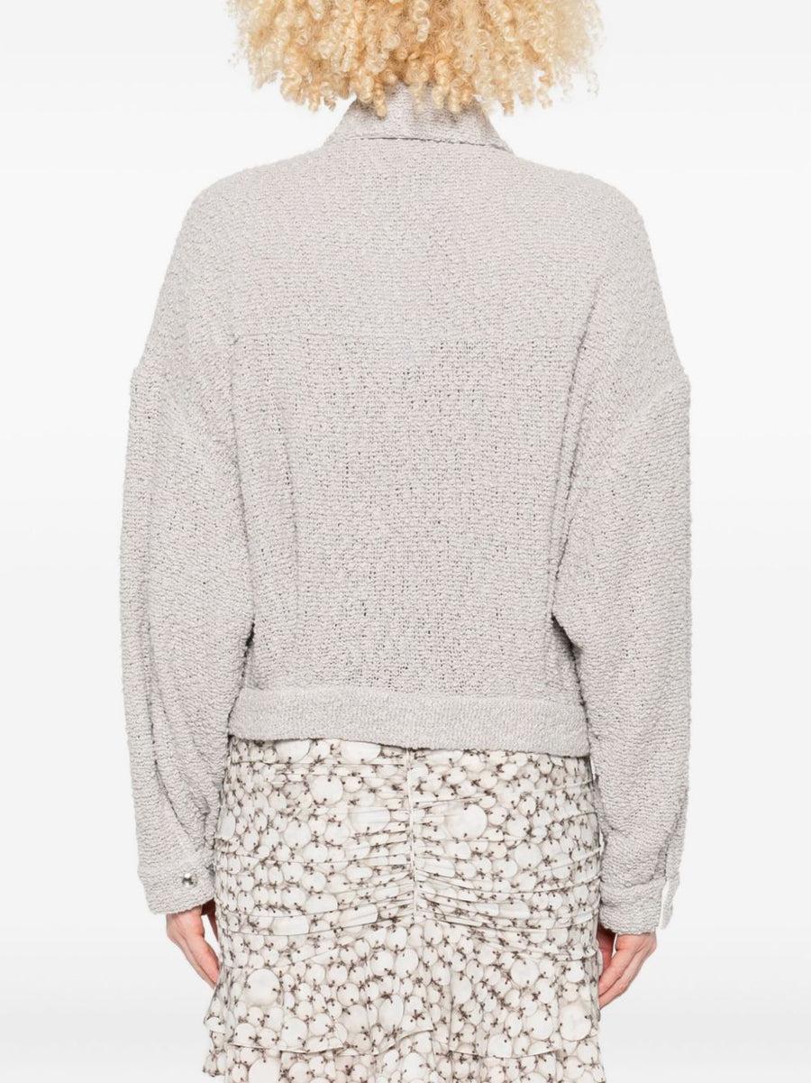 Iro Pabli Cotton Jacket For Women Light Grey With Textured Weave Button Front Patch Pockets