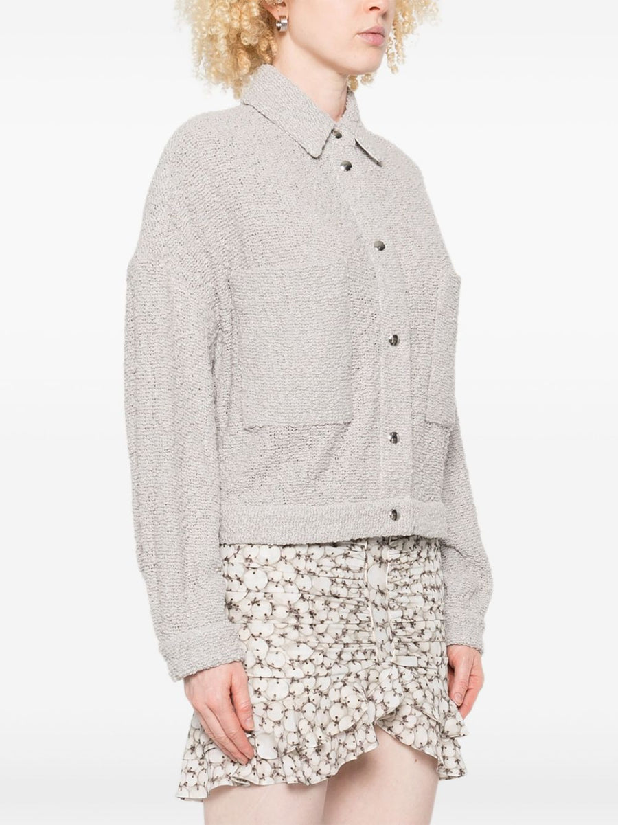 Iro Pabli Cotton Jacket For Women Light Grey With Textured Weave Button Front Patch Pockets