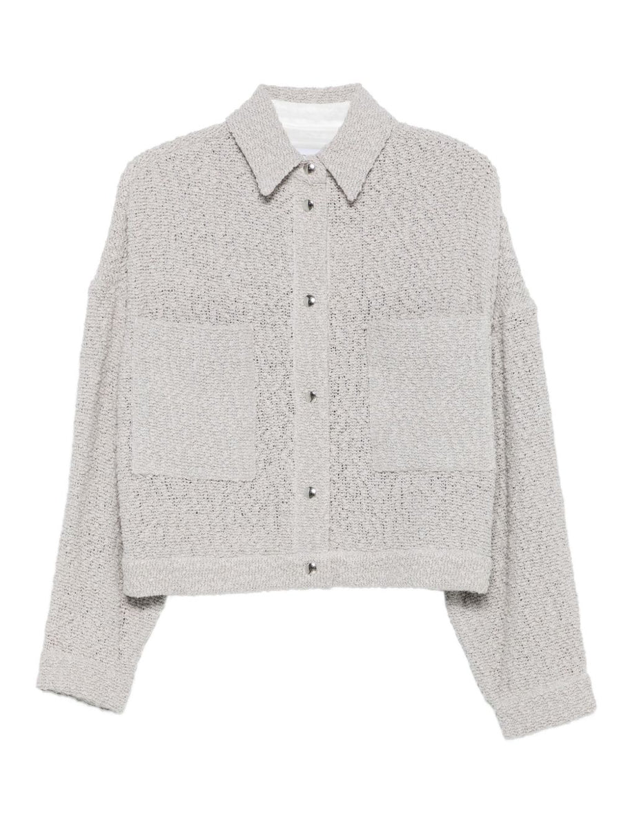 Iro Pabli Cotton Jacket For Women Light Grey With Textured Weave Button Front Patch Pockets