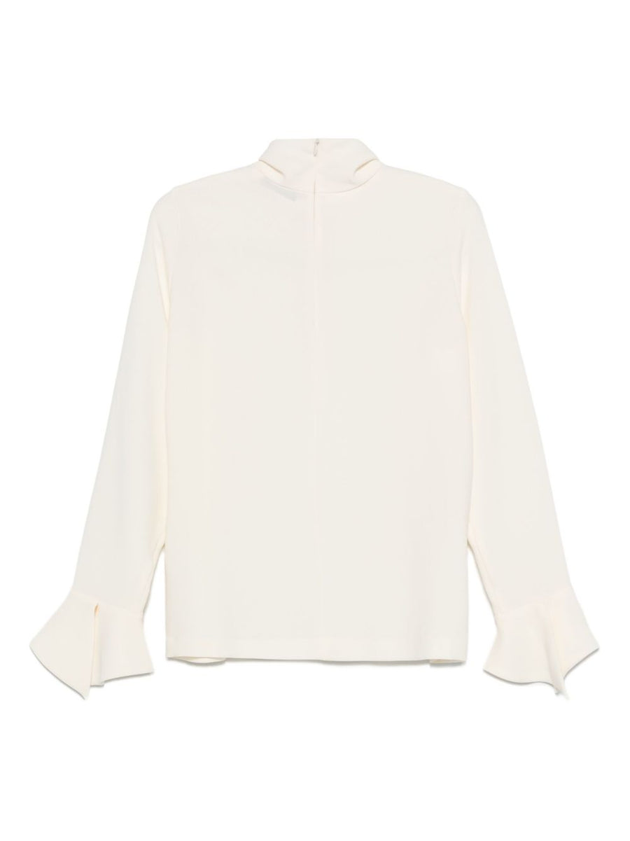 Alberto Biani Ivory High Neck Blouse With Bell Sleeves For Women Office To Evening